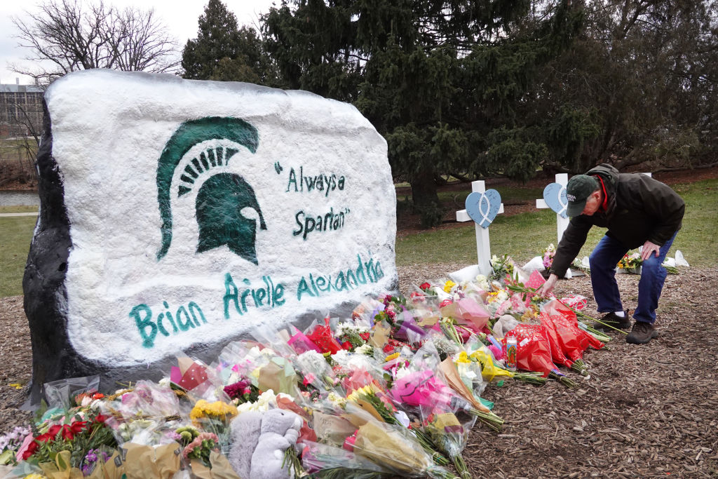 Memorial on the campus of Michigan State University after a mass shooting. 