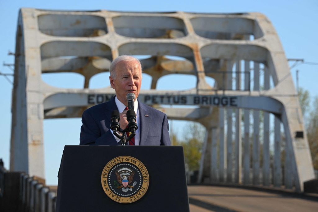 President Joe Biden at the Edmund Pettus Bridge in Selma, Alabama. 