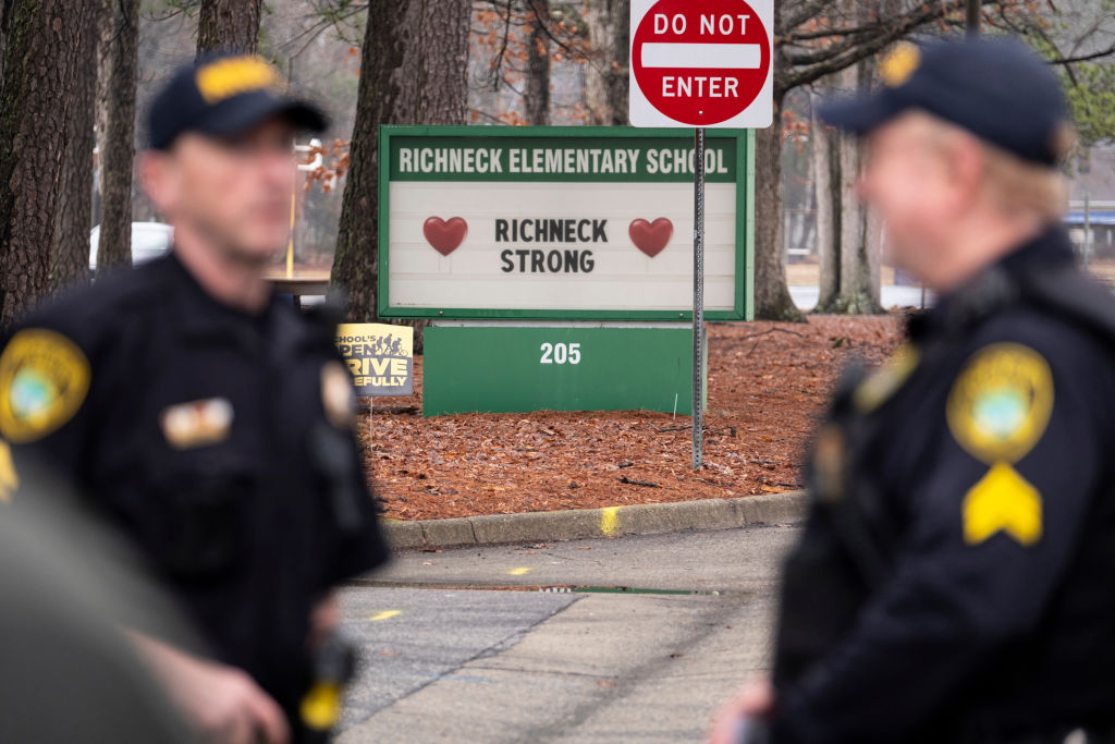 Richneck Elementary School following the shooting of a teacher by a six-year-old. 