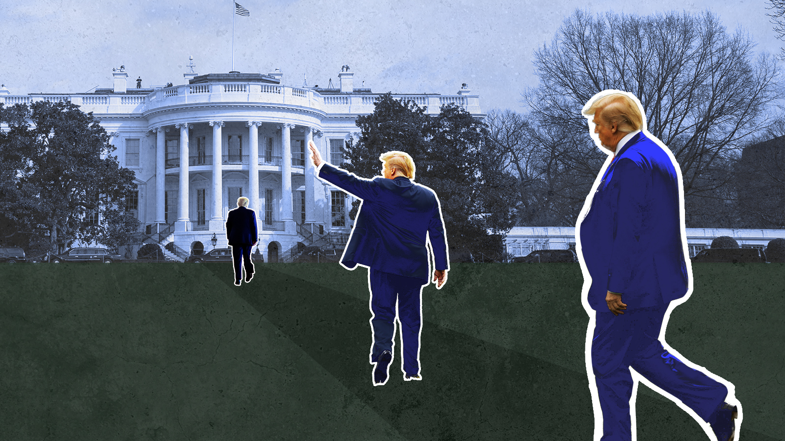 Trump walks to White House.