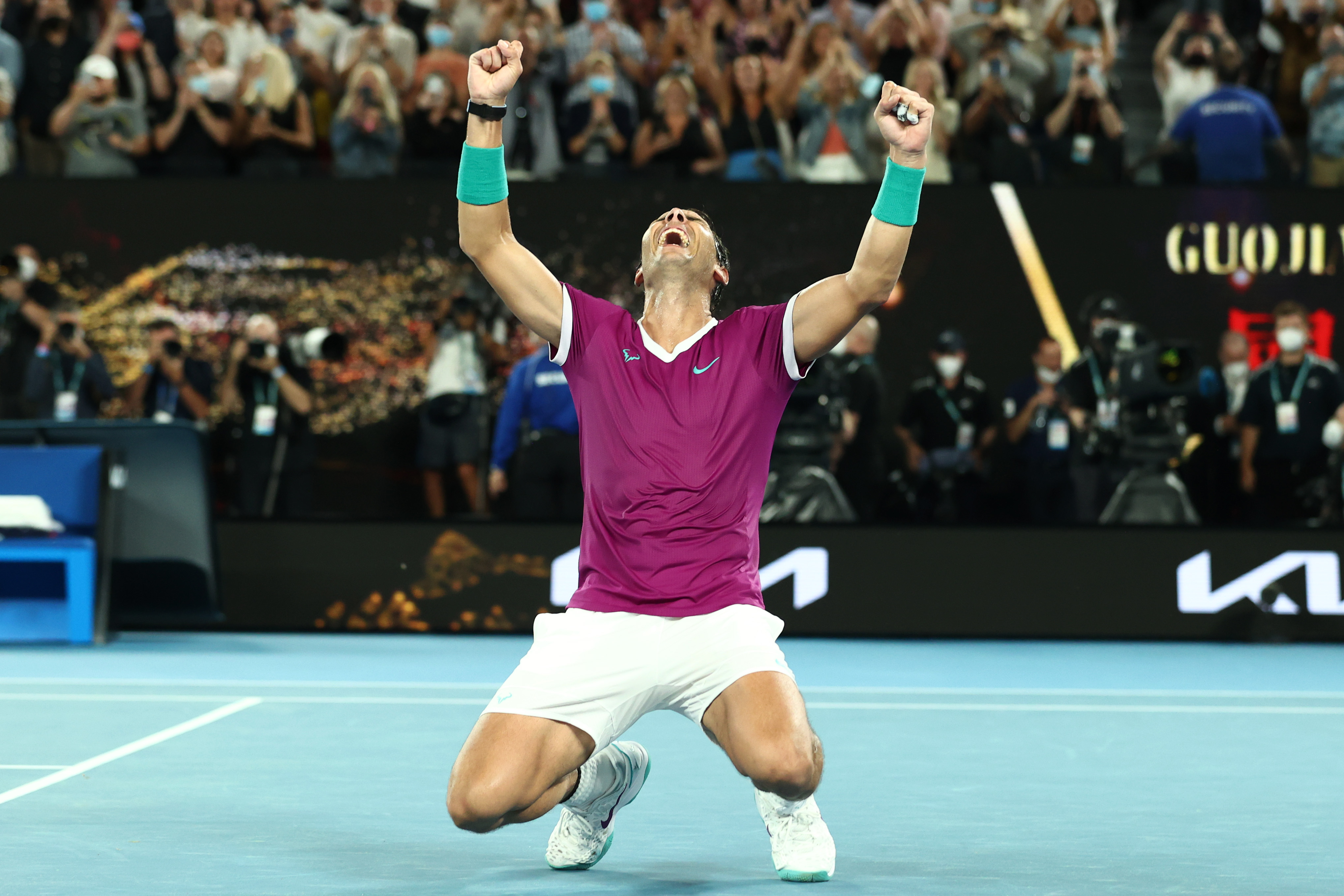 Rafael Nadal celebrates match point in his Men’s Singles Final of the Australian Open