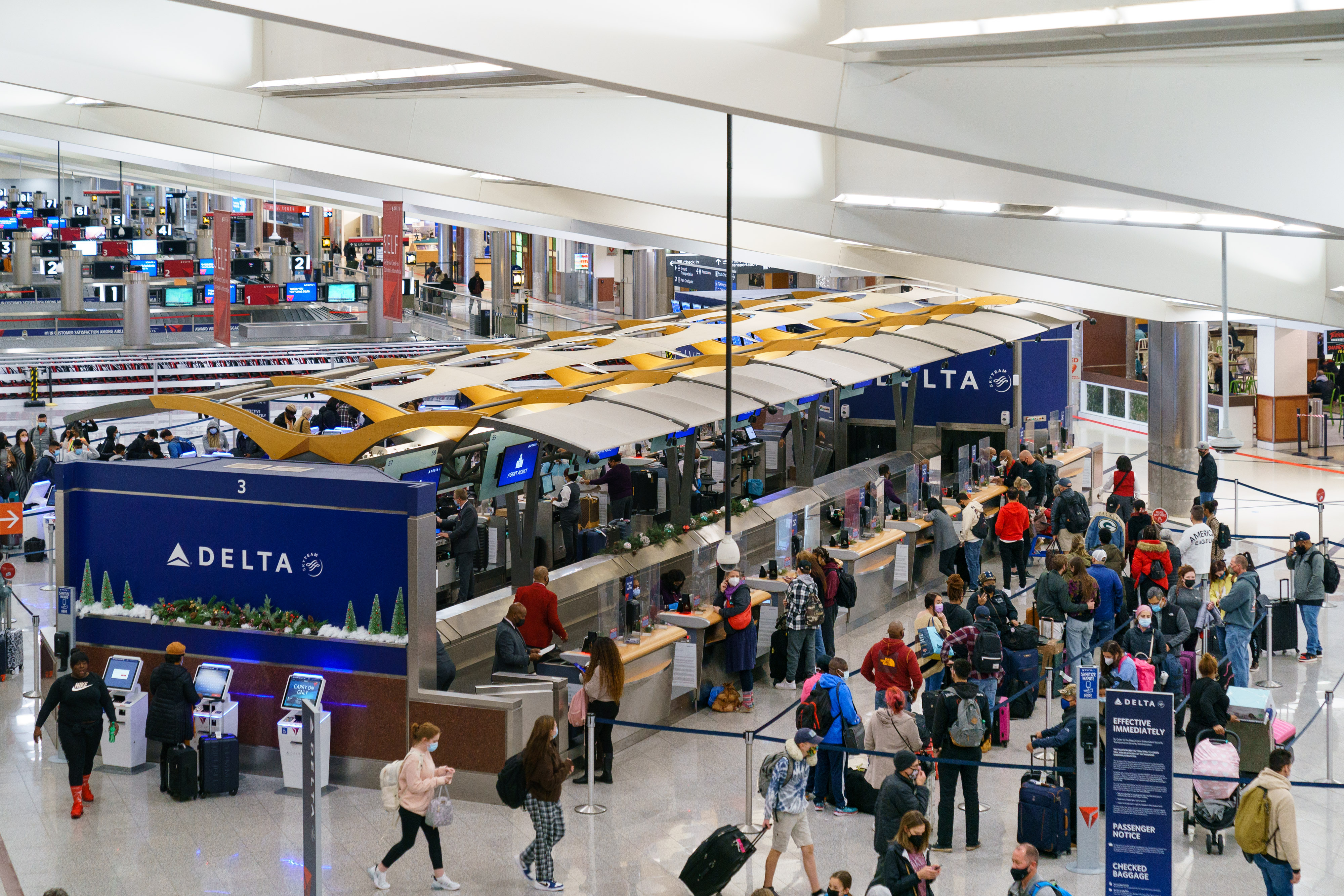 The Delta Air Lines check-in area at the Atlanta airport