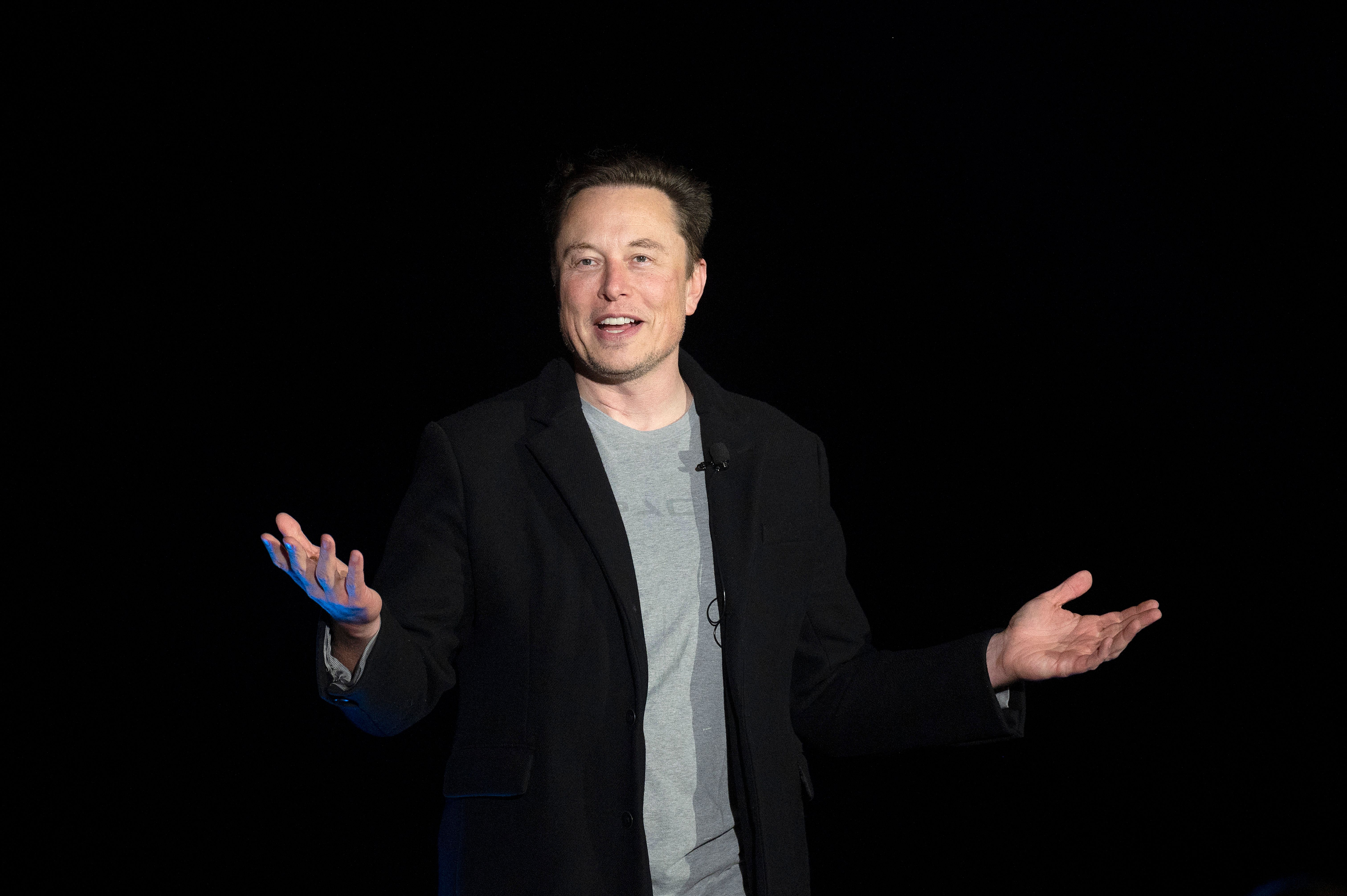 Elon Musk speaks at a SpaceX conference in Feb. 2022