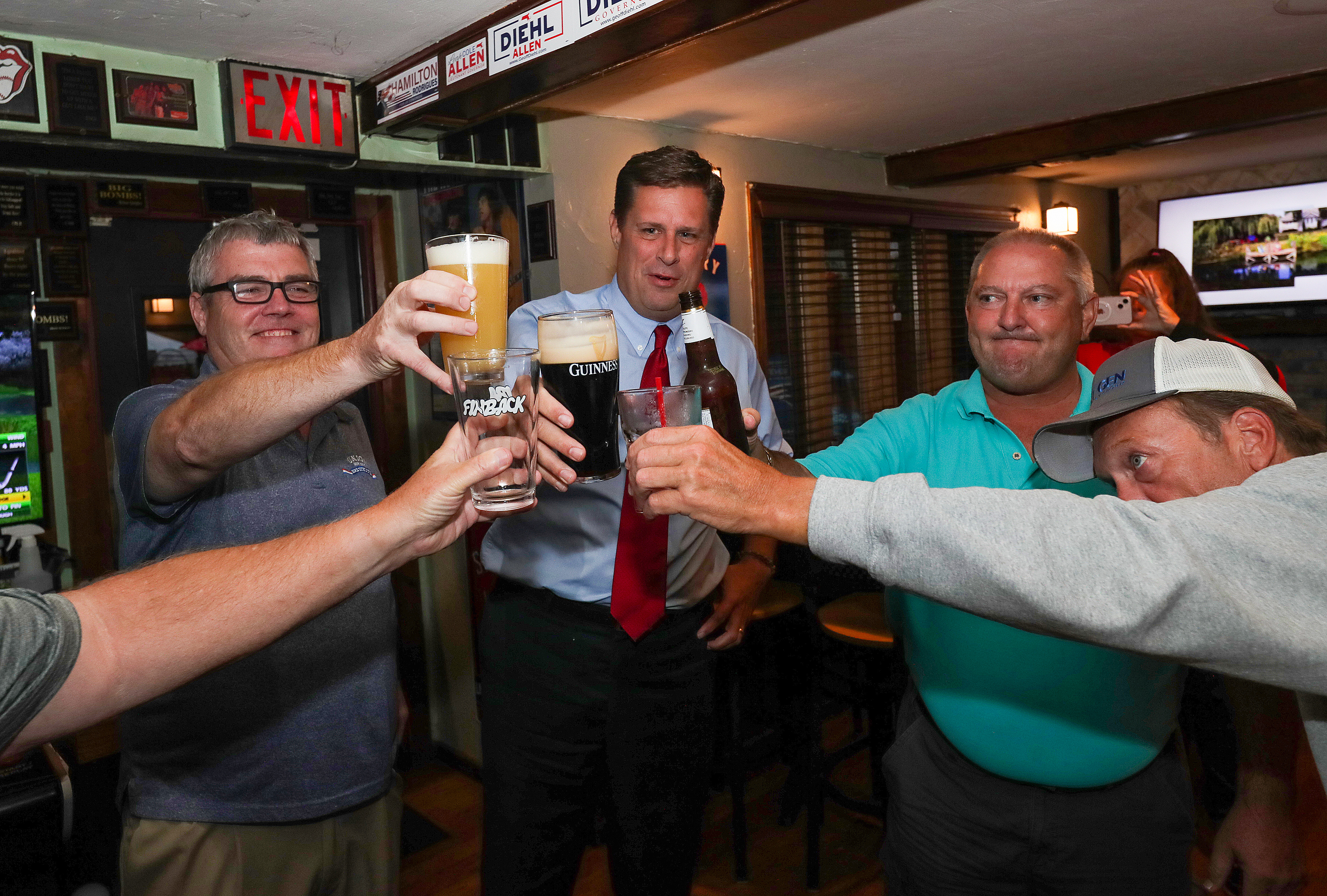 Massachusetts gubernatorial candidate Geoff Diehl makes a toast pre-primary