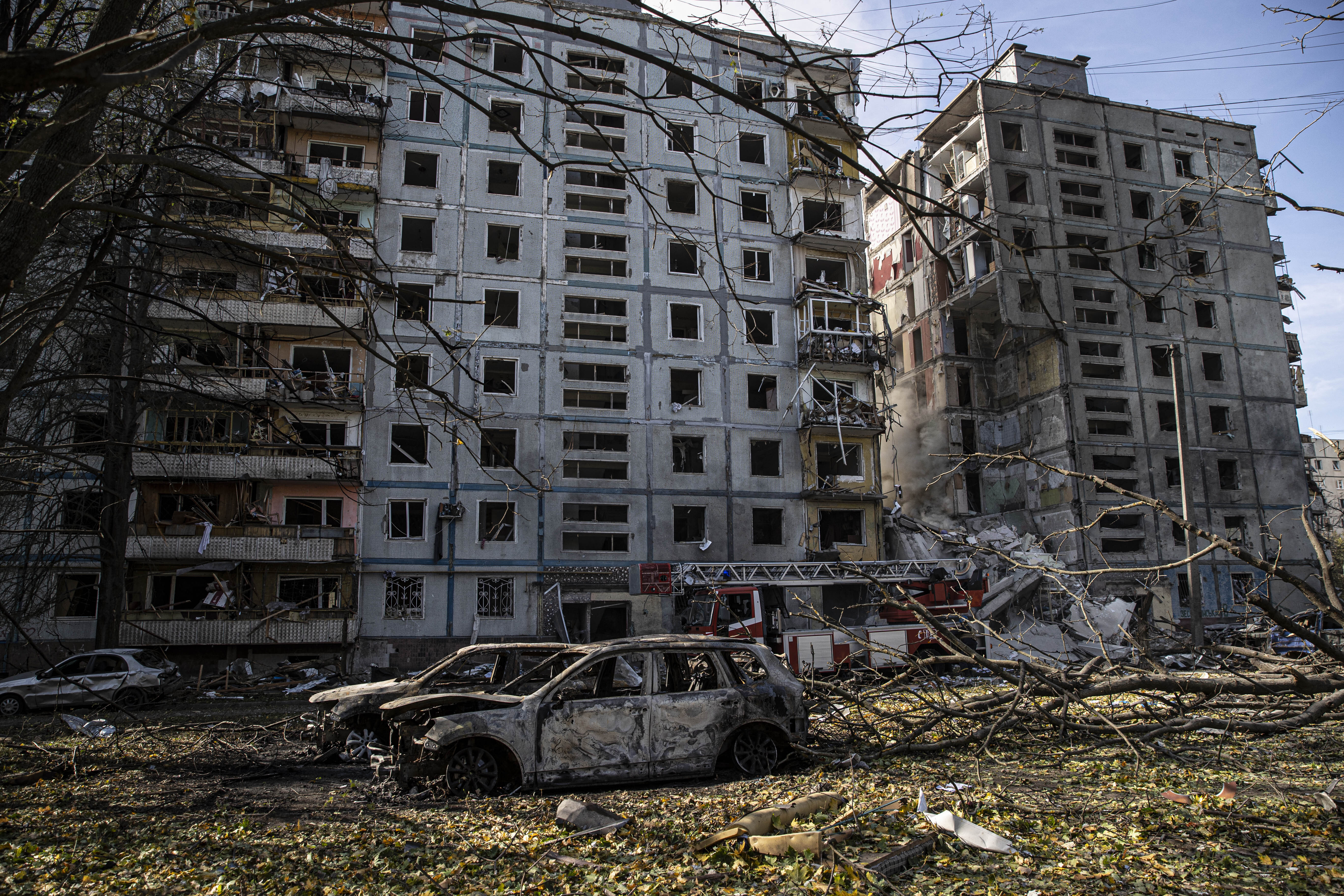 A view of a ruined building in the Ukrainian city of Zaporizhzhia following an airstrike. 