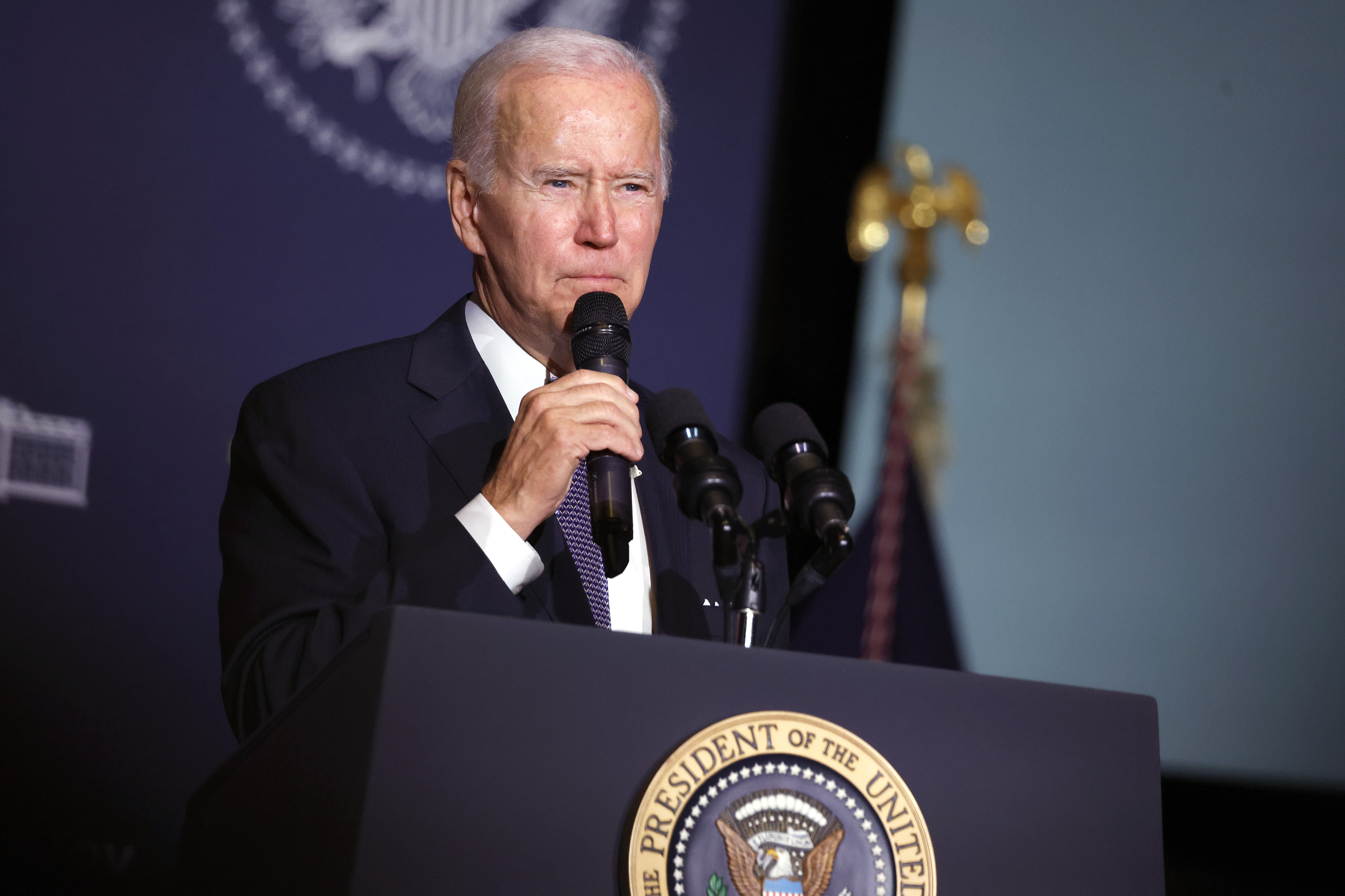 President Joe Biden seen during a speech in Dover, Delaware. 