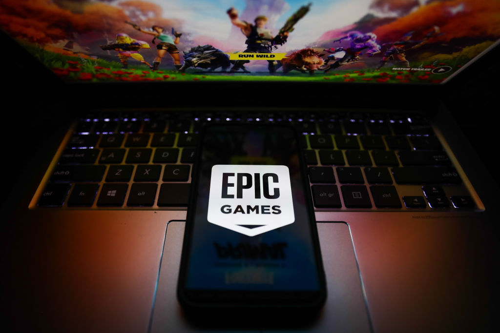 Epic Games logo displayed on a phone screen