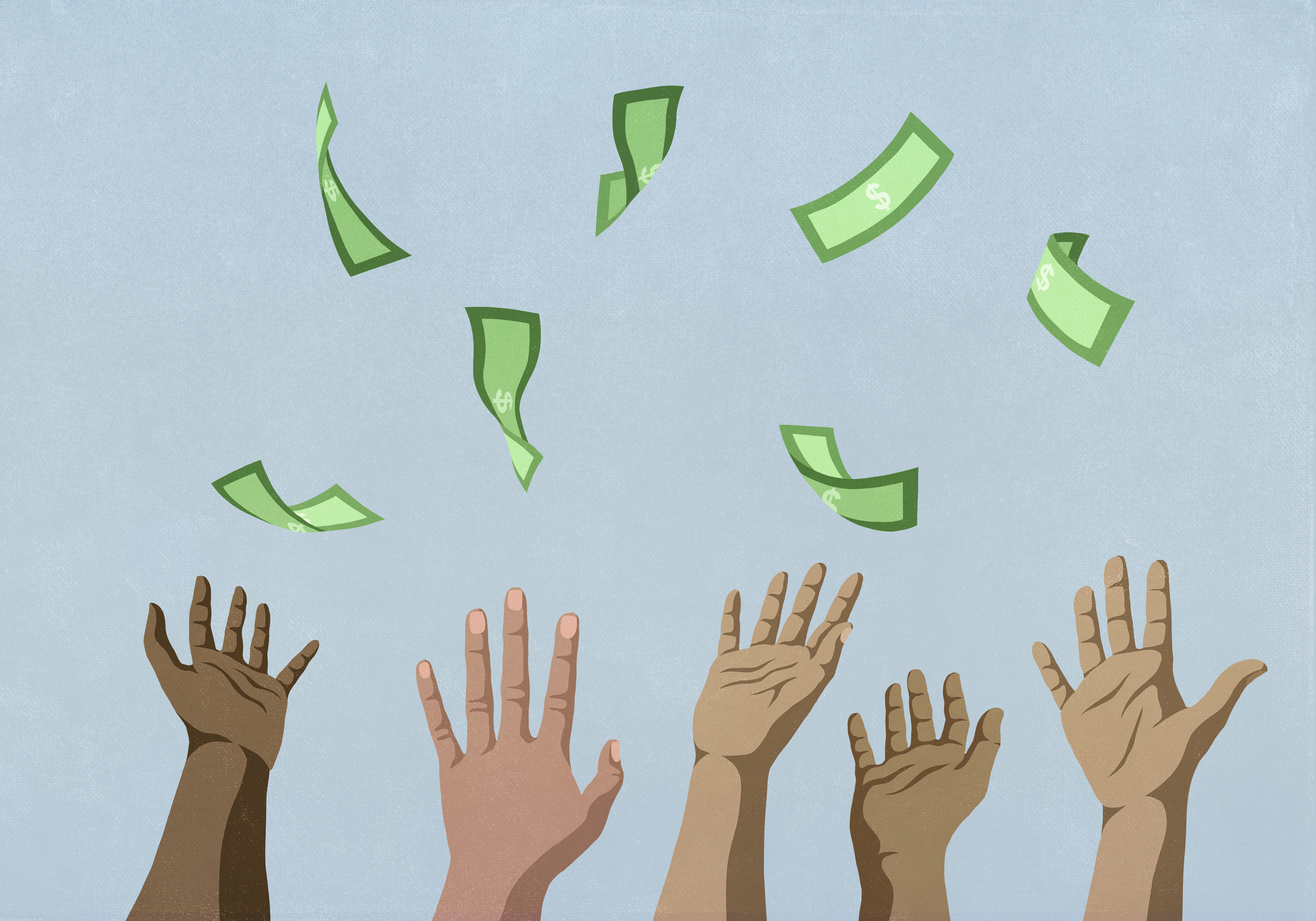 Illustration of hands reaching for cash