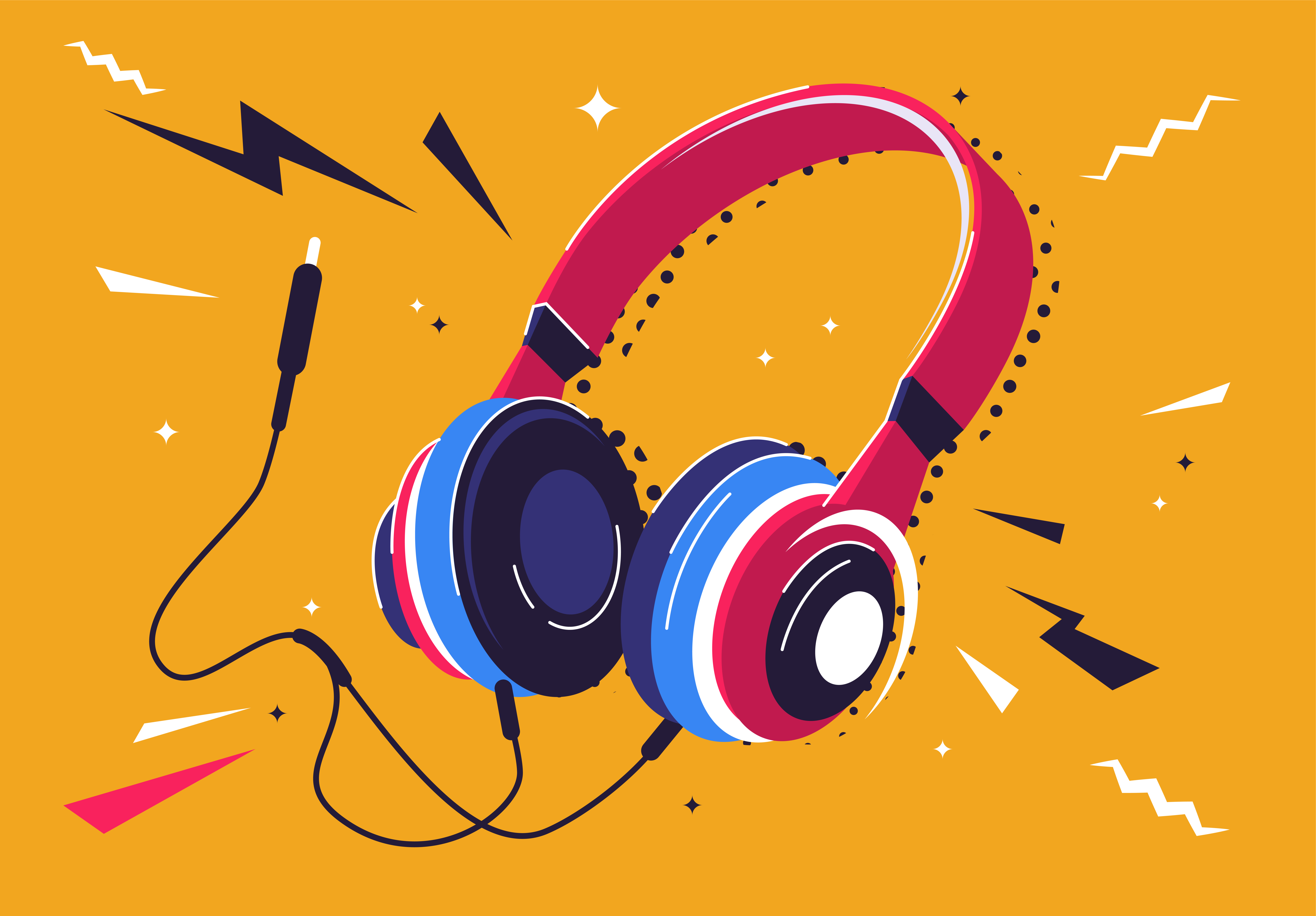 An illustration of a pair of colorful headphones