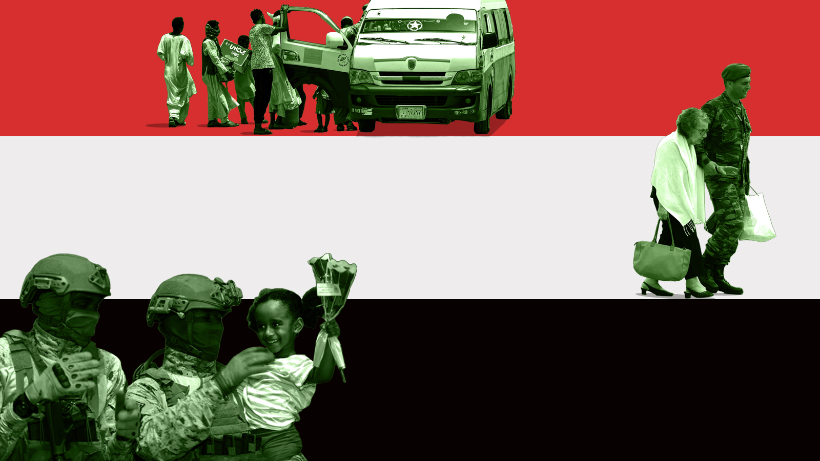 Sudan flag and citizens. 