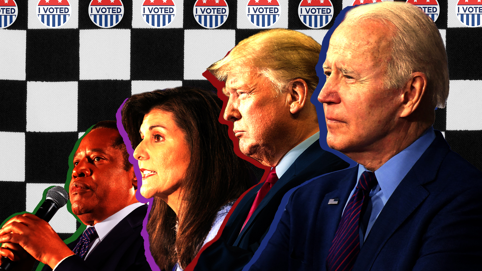 Joe Biden, Donald Trump, Nikki Haley, and Larry Elder.