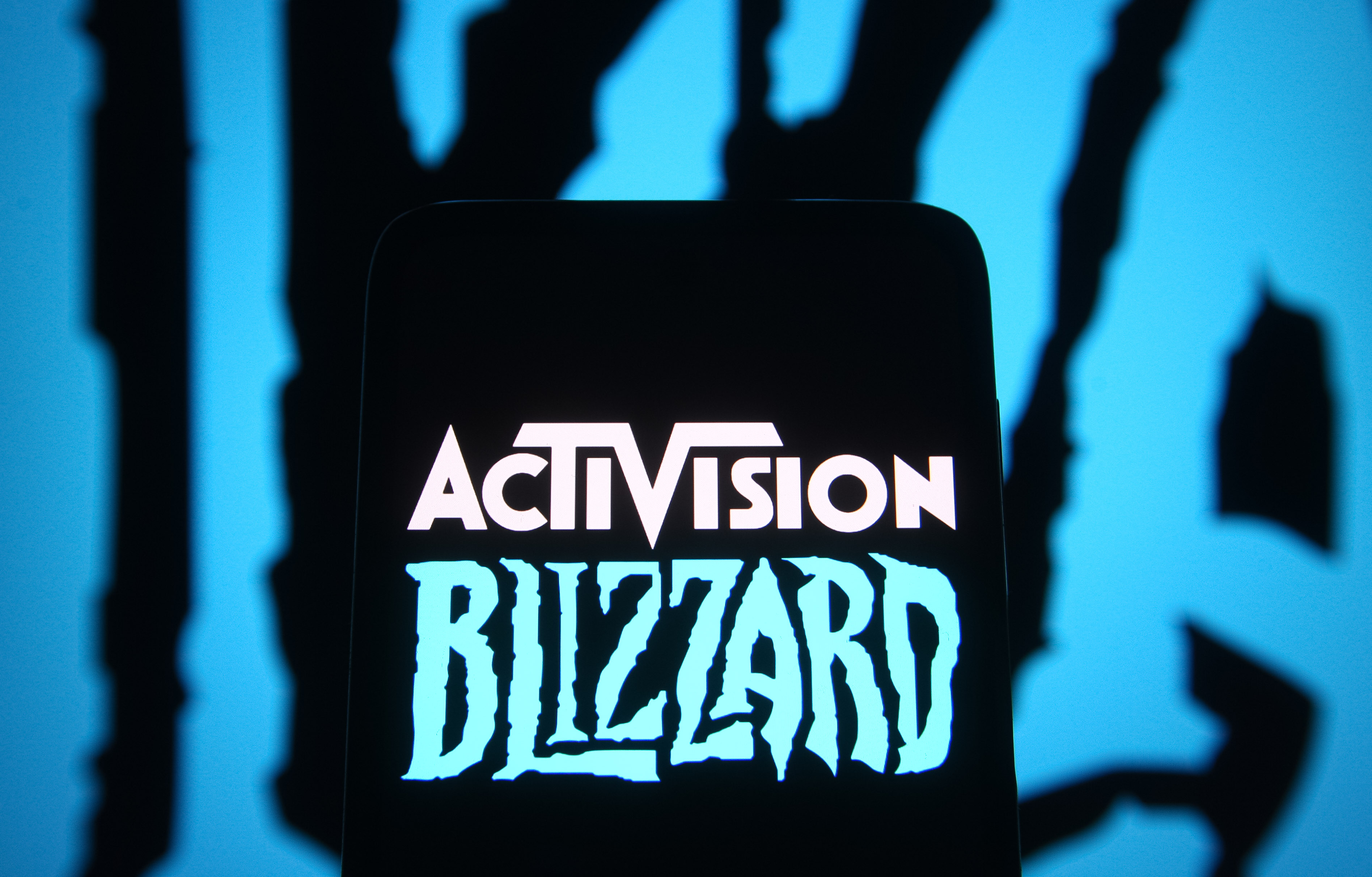 An Activision Blizzard logo on a phone