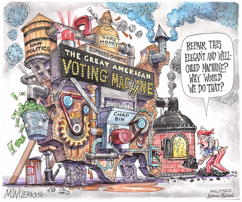 Political Cartoon U.S. voting suppression