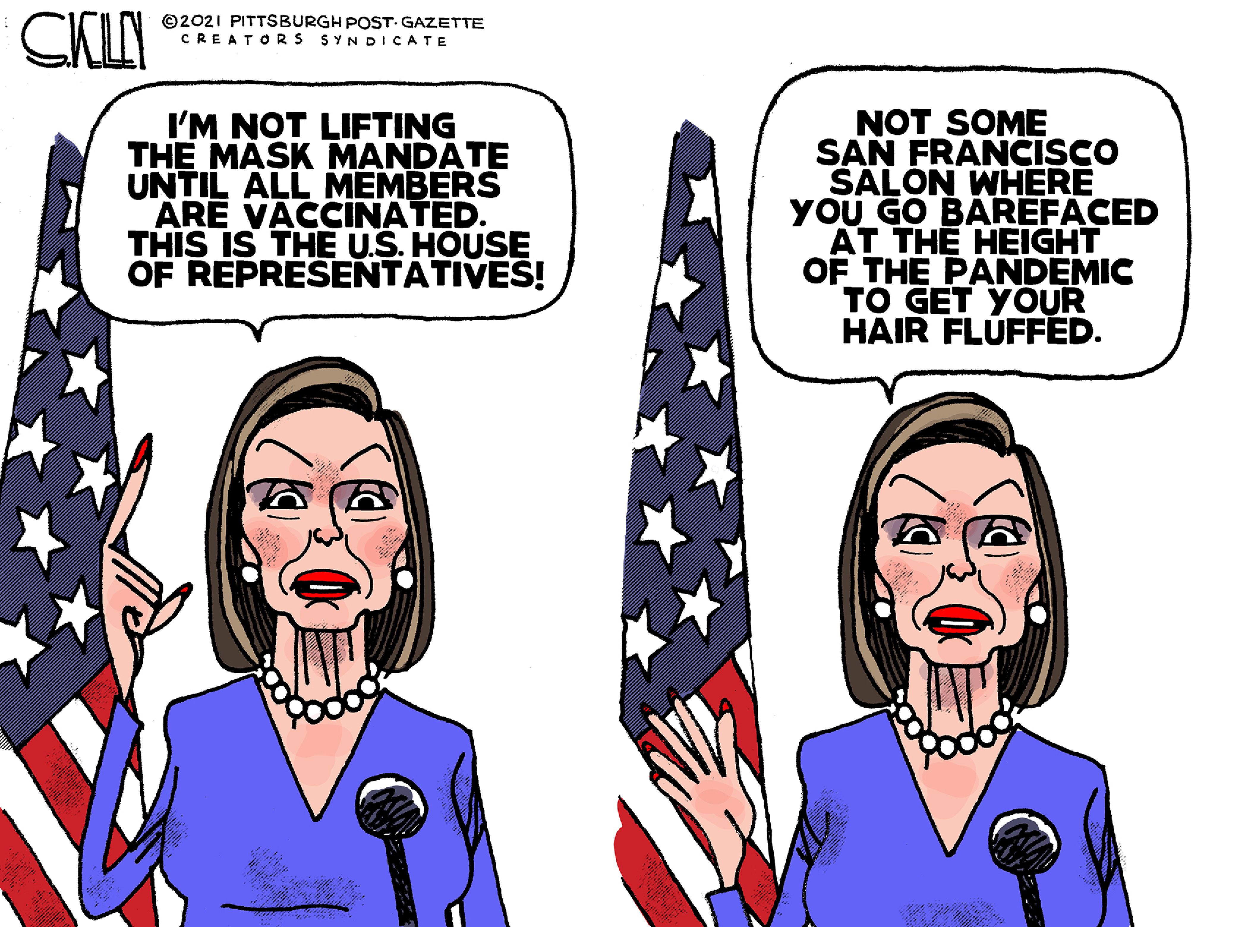 Political Cartoon U.S. pelosi covid masks