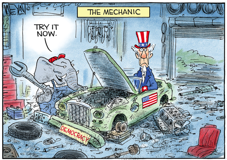 The mechanic - Political Cartoon.